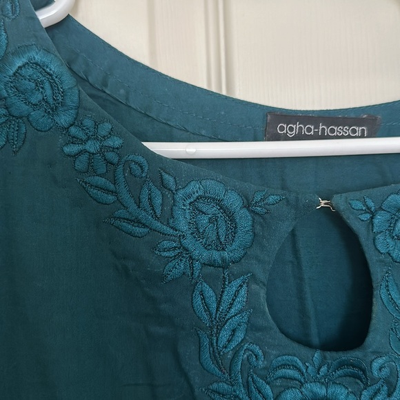 Agha Hassan 3 piece Pakistani suit -deep teal - Picture 3 of 9